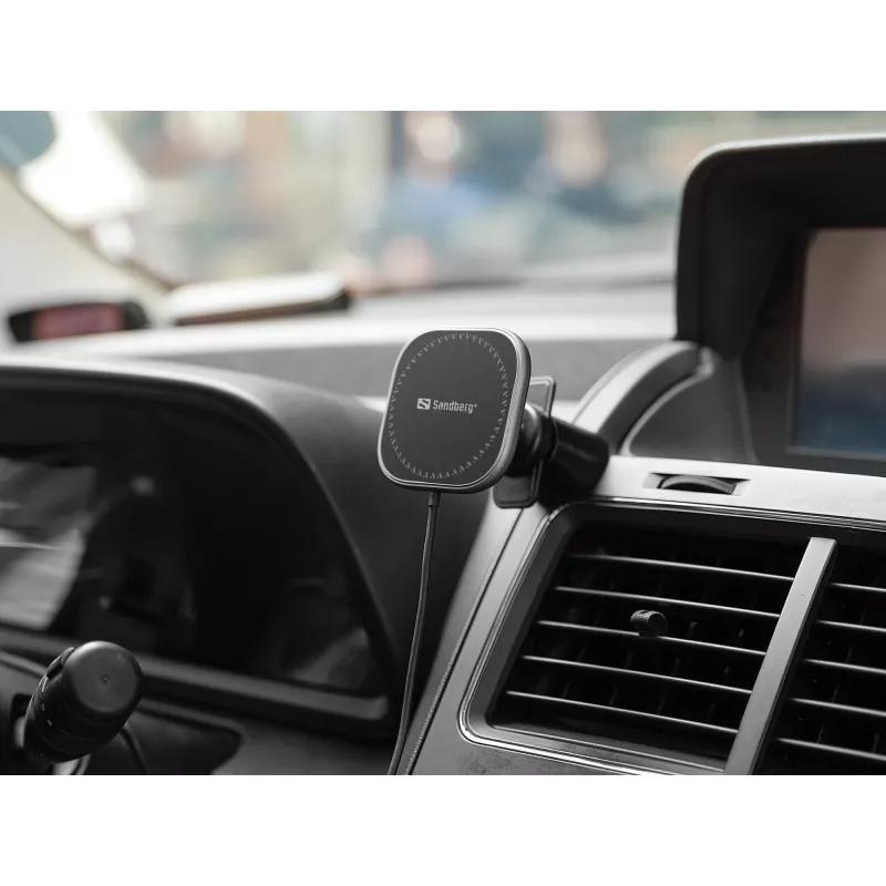 Sandberg In Car Wireless Magnetic Charger 15W, Auto, USB, Kabelloses Laden, 1,2 m, Schwarz
