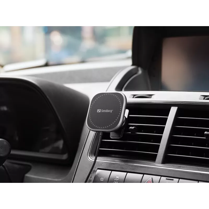 Sandberg In Car Wireless Magnetic Charger 15W, Auto, USB, Kabelloses Laden, 1,2 m, Schwarz