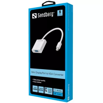 Sandberg Adapter Mini DisplayPort>VGA, Mini DisplayPort, VGA (D-Sub), Stecker, Buchse, 1920 x 1080 Pixel, 1920 x 1080 (HD 1080)
