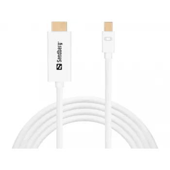 Sandberg Kabel MiniDP > HDMI 1,5 m, 1,5 m, Mini DisplayPort, HDMI, Stecker, Stecker, Weiß