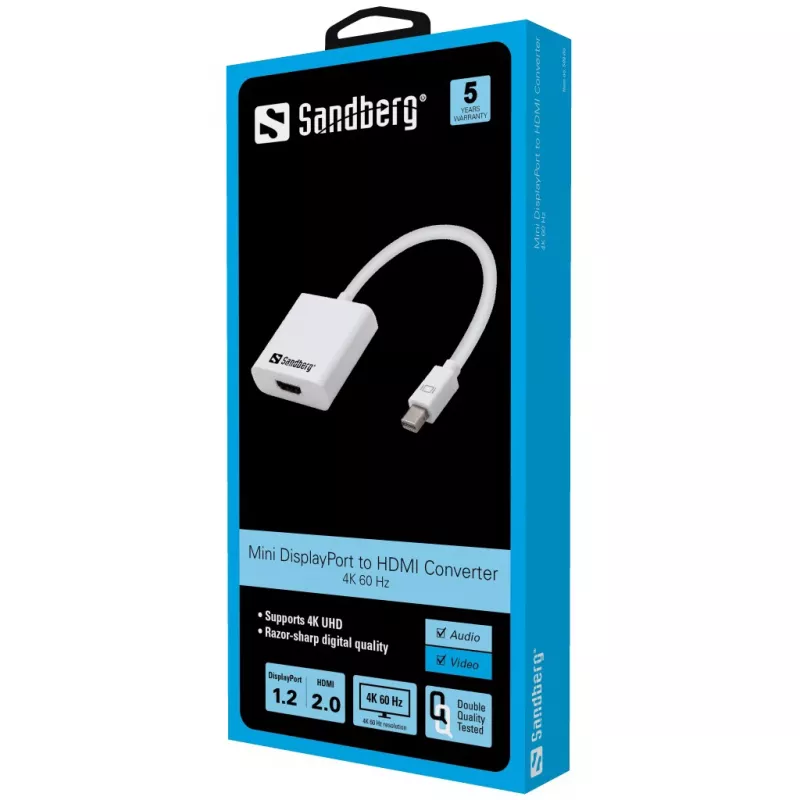 Sandberg Adapter MiniDP1.2>HDMI2.0 4K60, Mini DisplayPort, HDMI, Stecker, Buchse, 3840 x 2160 Pixel, 6 Gbit/s