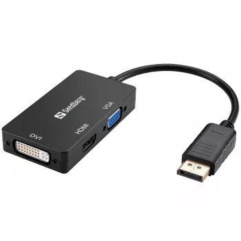 Sandberg Adapter DP>HDMI+DVI+VGA, 0,19 m, DisplayPort, VGA (D-Sub)+ HDMI + DVI, Stecker, Buchse, 3840 x 2160 Pixel