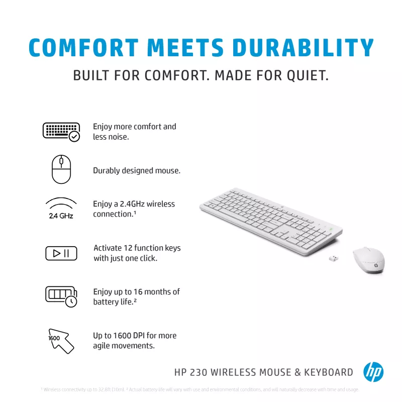 HP 230 Wireless Tastatur and Maus Combo, Full-Size, Membran, Weiß
