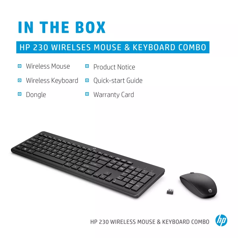 HP 230 Wireless Tastatur and Maus Combo, Full-Size, Membran, Weiß