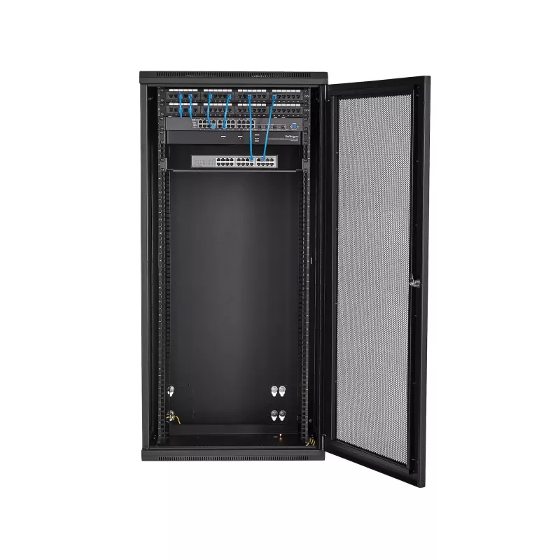 StarTech.com 4-Pfosten 26U Wandmontage-Netzwerkschrank mit 1U Fach, 19 Zoll klappbarer wandmontierter Serverschrank für Daten-/AV-/Elektronik-/Computergeräte, flexibles belüftetes Rack-Gehäuse