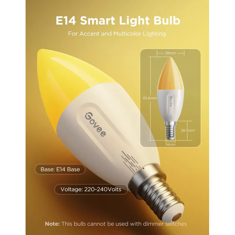 LED-Leuchtmittel Govee B600CCC1 RGBWW E14 2er-Pack – smarte farbverstellbare Leuchte, Warm- bis Kaltweiß