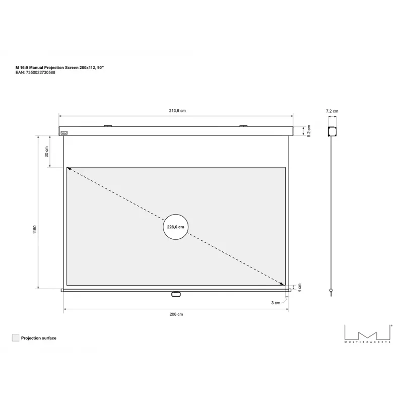 Multibrackets M 16:9 Manuelle Projektionsleinwand 200x112, 90 Zoll