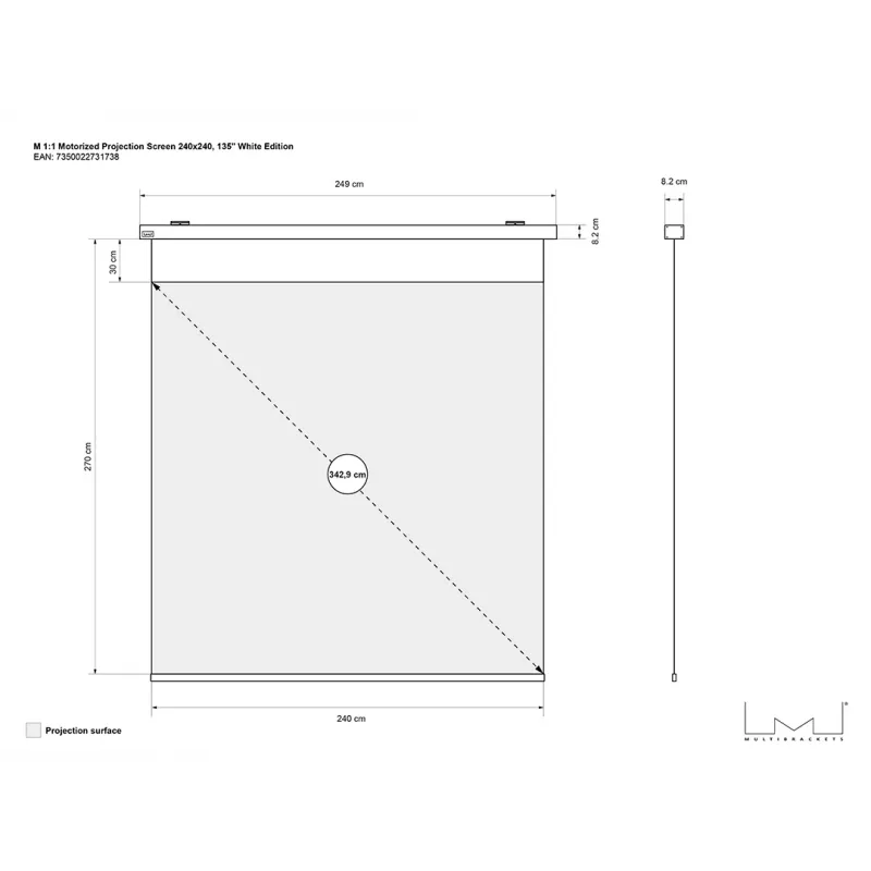 Multibrackets M 1:1 motorisierte Projektionsleinwand 240x240, 135 Zoll White Edition