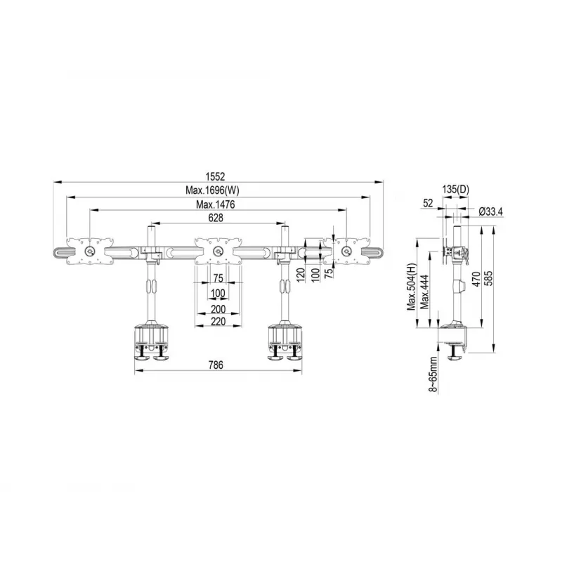 Multibrackets M VESA Desktopmount Triple Desk Clamp 24 Zoll-32 Zoll 24 kg