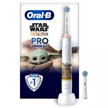 Oral-B PRO Junior Star Wars, Kinder, rotierende Zahnbürste, tägliche Reinigung, Polieren, Sensitiv, Mehrfarbig, Weiß, 4 x 30 Sek., Weich