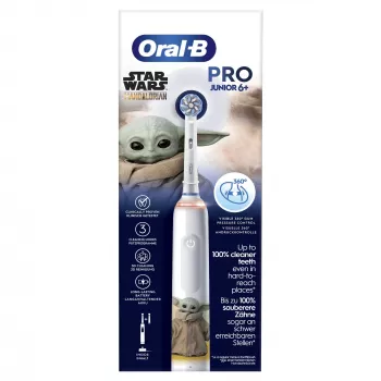 Oral-B PRO Junior Star Wars, Kinder, rotierende Zahnbürste, tägliche Reinigung, Polieren, Sensitiv, Mehrfarbig, Weiß, 4 x 30 Sek., Weich