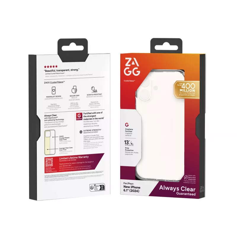 ZAGG Cases Crystal Palace Apple iPhone 16 Clear, Hülle, Apple, iPhone 16, 15,5 cm (6,1 Zoll), Transparent