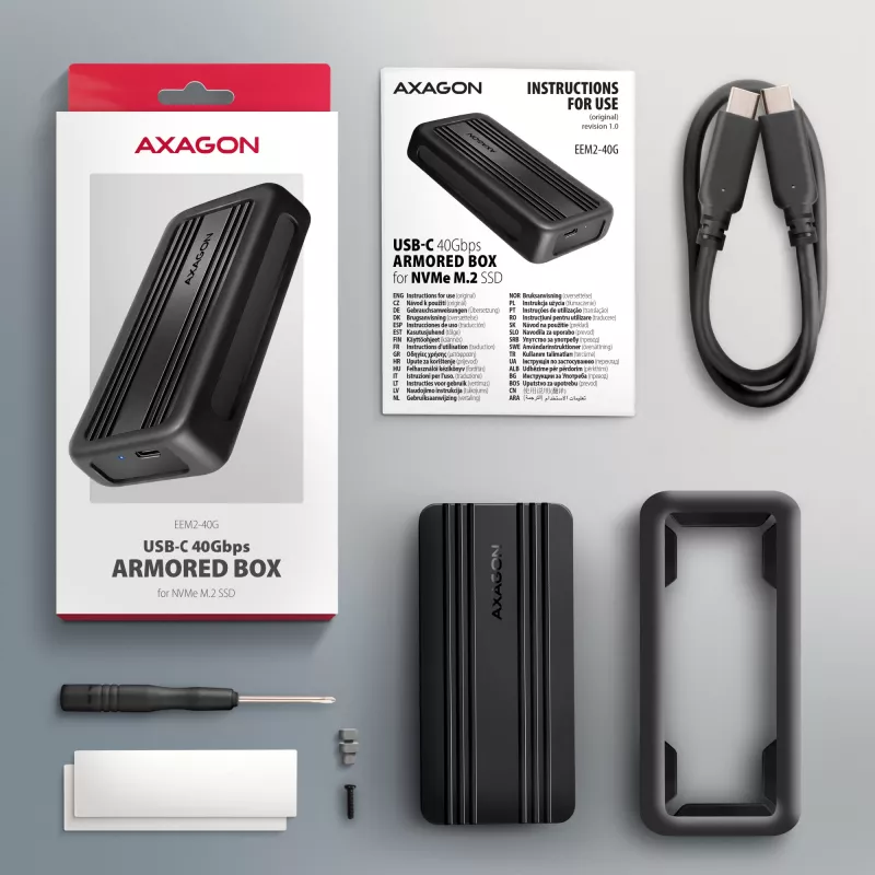 Axagon EEM2-40G USB-C 40Gbps M.2 NVMe SSD-Gehäuse, ARMORED Aluminium