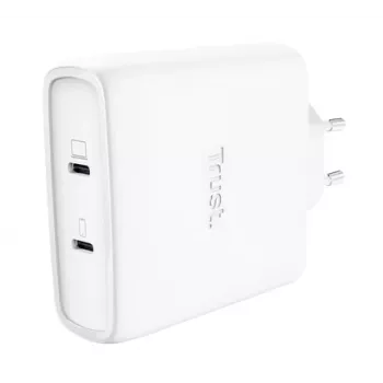Ladegerät TRUST Maxo 100W 2-Port USB-C GaN — 100 W, 2x USB-C, 20 V max, AC, innen, 2 m Kabel, weiß