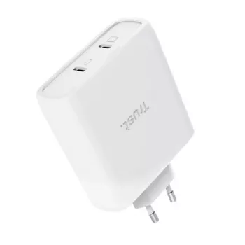 Ladegerät TRUST Maxo 100W 2-Port USB-C GaN — 100 W, 2x USB-C, 20 V max, AC, innen, 2 m Kabel, weiß