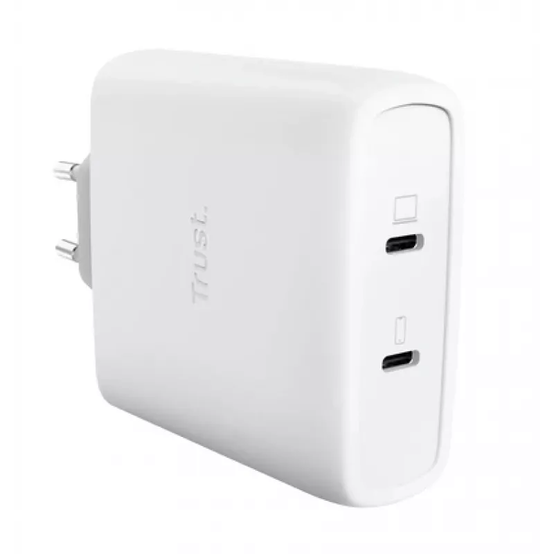 Ladegerät TRUST Maxo 100W 2-Port USB-C GaN — 100 W, 2x USB-C, 20 V max, AC, innen, 2 m Kabel, weiß