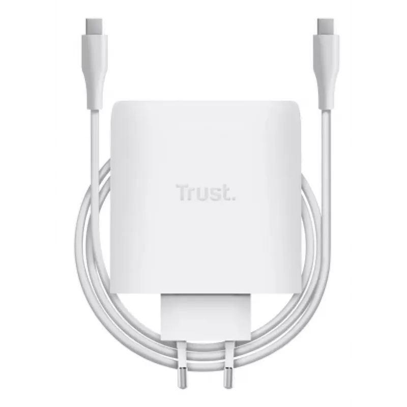 Ladegerät TRUST Maxo 100W 2-Port USB-C GaN — 100 W, 2x USB-C, 20 V max, AC, innen, 2 m Kabel, weiß