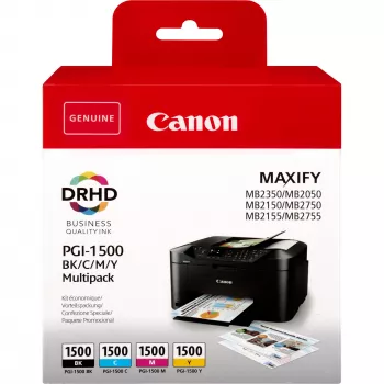 Canon PGI-1500 BK/C/M/Y Tintenpatronen Multipack, Schwarz, Cyan, Magenta, Gelb, pigmentbasierte Tinte, pigmentbasierte Tinte, 12,4 ml, Multipack