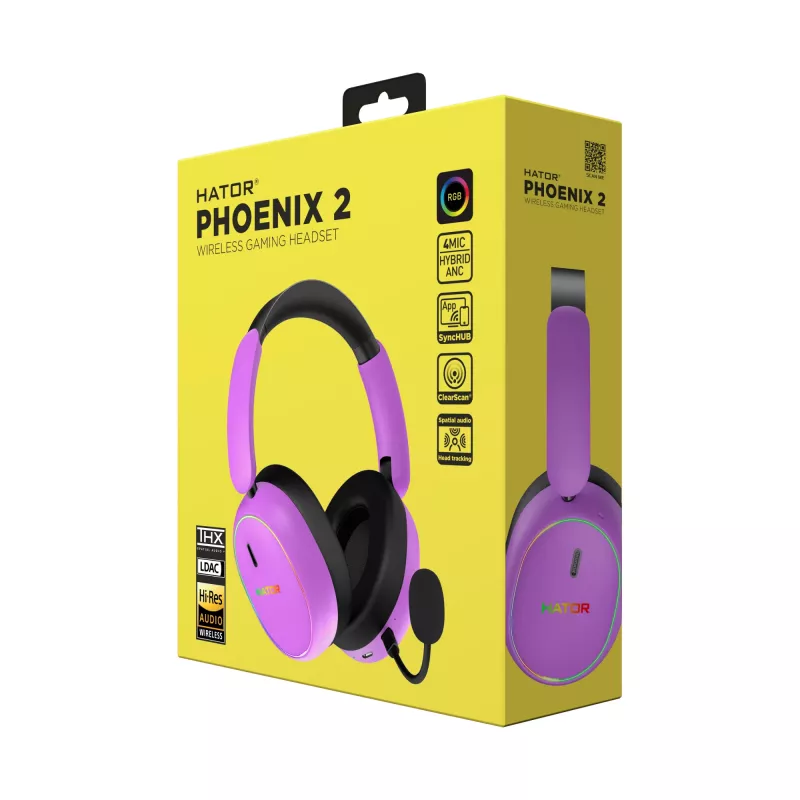 HATOR Phoenix 2 kabelloses Headset Kabel & Kabellos Head-Band Gaming USB Typ-C / USB Typ-A Bluetooth Violett