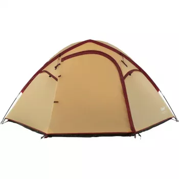 COLEMAN Darwin 4 Plus Sommer-Campingzelt für 4 Personen — beige/dunkelrot