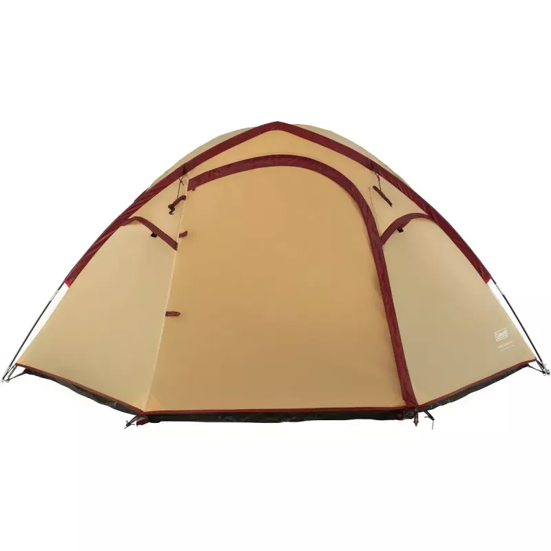 COLEMAN Darwin 4 Plus Sommer-Campingzelt für 4 Personen — beige/dunkelrot