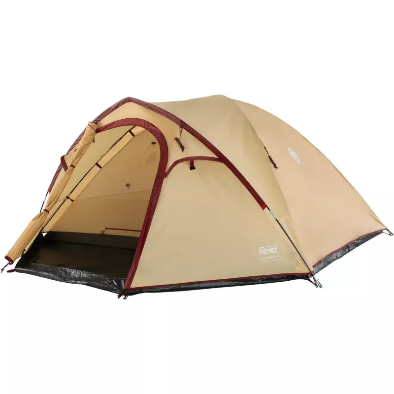 COLEMAN Darwin 4 Plus Sommer-Campingzelt für 4 Personen — beige/dunkelrot