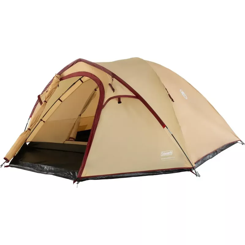 COLEMAN Darwin 4 Plus Sommer-Campingzelt für 4 Personen — beige/dunkelrot