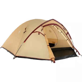 COLEMAN Darwin 4 Plus Sommer-Campingzelt für 4 Personen — beige/dunkelrot
