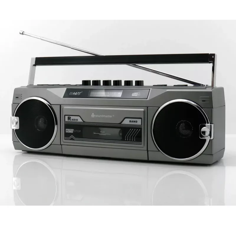Tragbarer Kassettenspieler Soundmaster SRR80TI mit DAB+ und FM, LCD-Display, 3 W RMS, 3,5-mm-Kopfhöreranschluss, batterie-/230V-betrieben