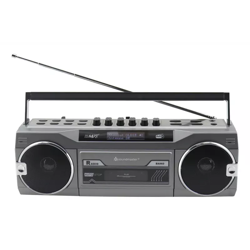 Tragbarer Kassettenspieler Soundmaster SRR80TI mit DAB+ und FM, LCD-Display, 3 W RMS, 3,5-mm-Kopfhöreranschluss, batterie-/230V-betrieben