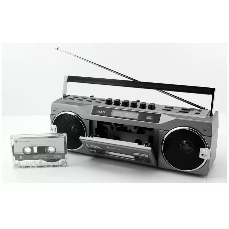 Tragbarer Kassettenspieler Soundmaster SRR80TI mit DAB+ und FM, LCD-Display, 3 W RMS, 3,5-mm-Kopfhöreranschluss, batterie-/230V-betrieben