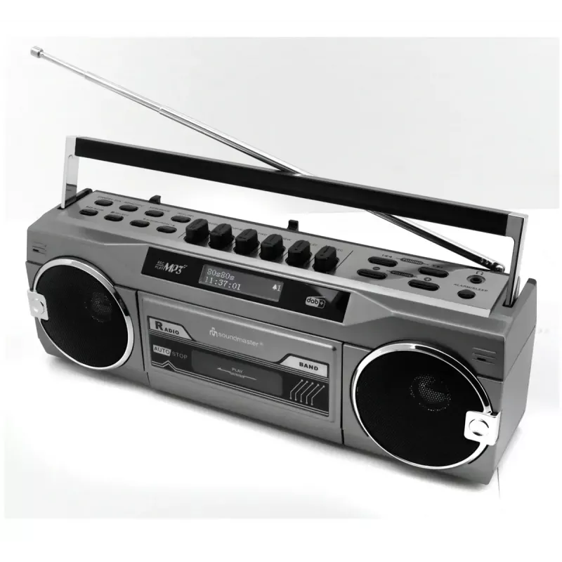Tragbarer Kassettenspieler Soundmaster SRR80TI mit DAB+ und FM, LCD-Display, 3 W RMS, 3,5-mm-Kopfhöreranschluss, batterie-/230V-betrieben