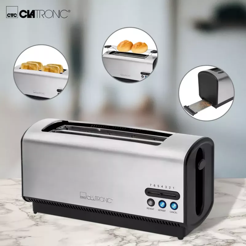 Toaster Clatronic TA 3687 4 Scheiben 1200 W Schwarz Edelstahl