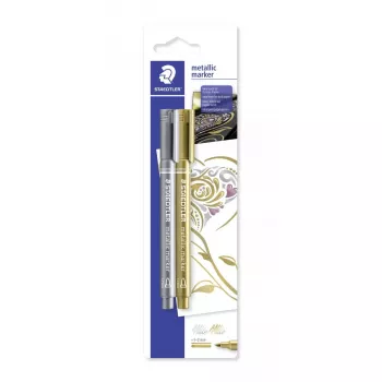 Staedtler 8323-S BK2 Metallic-Marker, Rundspitze 1-2 mm, Gold/Silber, 2er-Pack