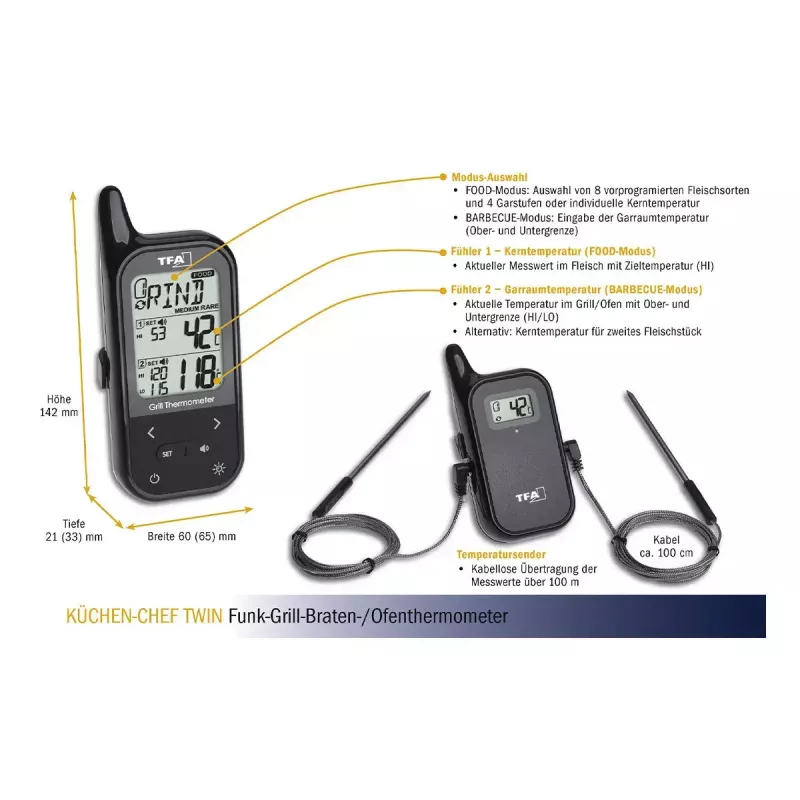 Lebensmittelthermometer TFA-Dostmann KÜCHEN-CHEF TWIN 0 - 300 °C Digital
