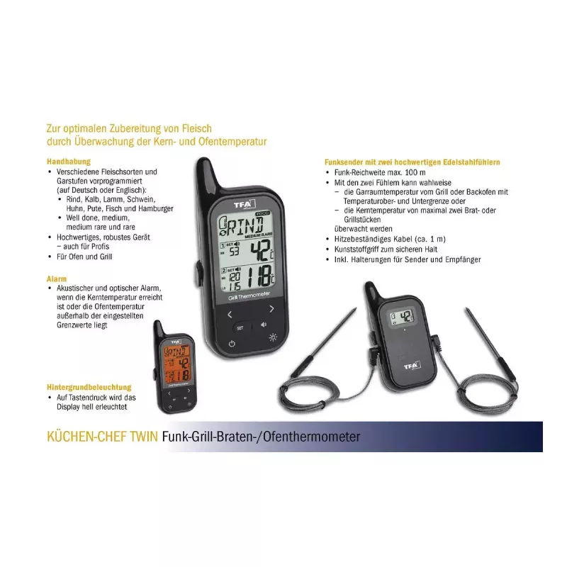 Lebensmittelthermometer TFA-Dostmann KÜCHEN-CHEF TWIN 0 - 300 °C Digital