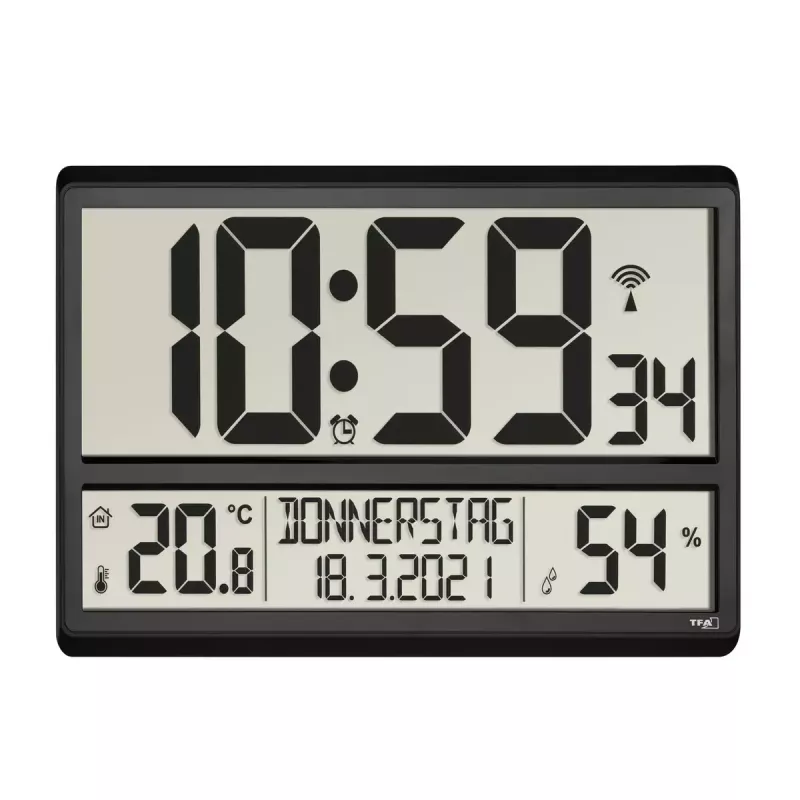 Digitaler Wecker TFA-Dostmann 60.4520.01 Schwarz Batteriebetrieben
