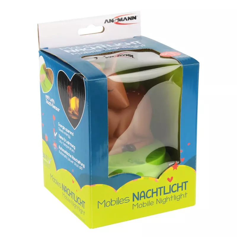 ANSMANN Baby-Nachtlicht 1800-0059 – LED, gelbes Licht, Batterie AA ×3, 119×119×137 mm, braun/grün