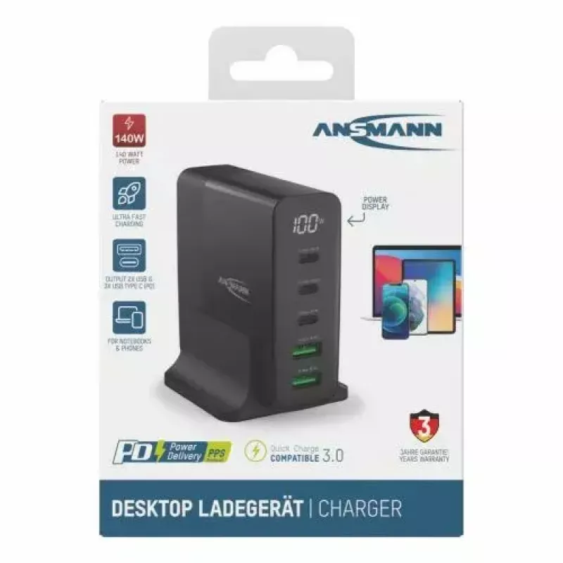 Indoor-Ladegerät Ansmann DC5140PD Universal Schwarz USB-Schnellladung