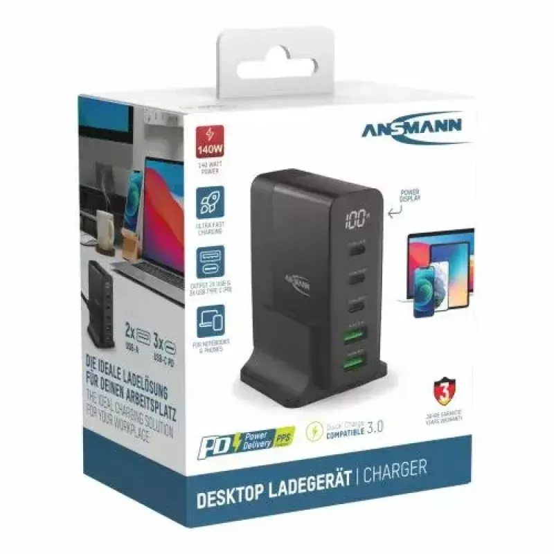 Indoor-Ladegerät Ansmann DC5140PD Universal Schwarz USB-Schnellladung