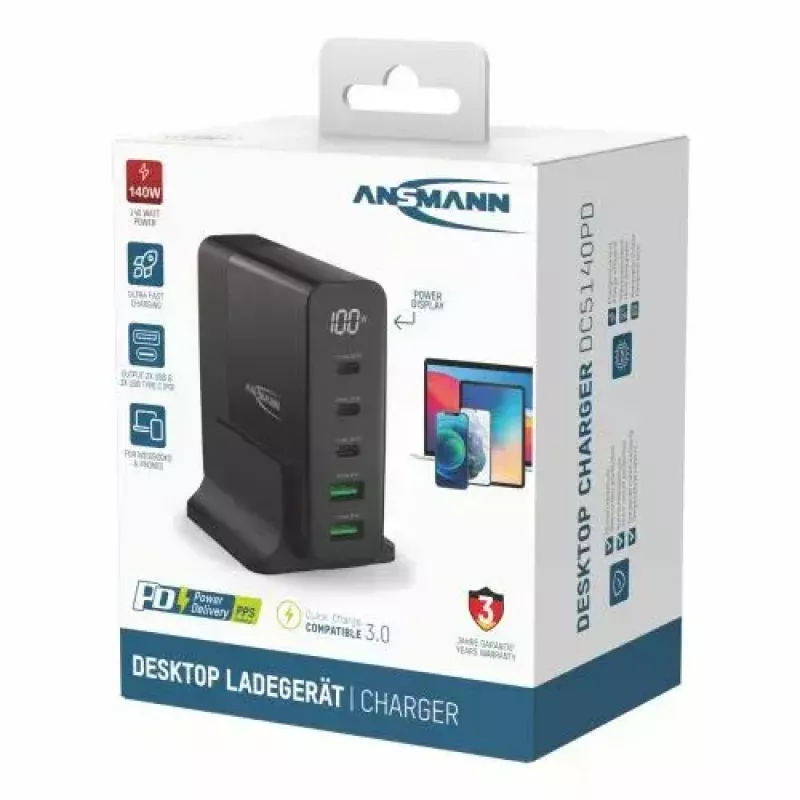 Indoor-Ladegerät Ansmann DC5140PD Universal Schwarz USB-Schnellladung