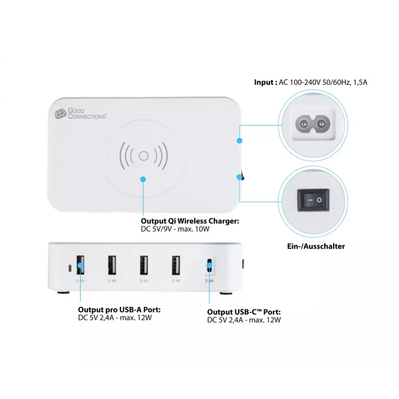 Mobiles Ladegerät Alcasa PCA-D005W Universal Weiß AC Kabellos Schnellladung
