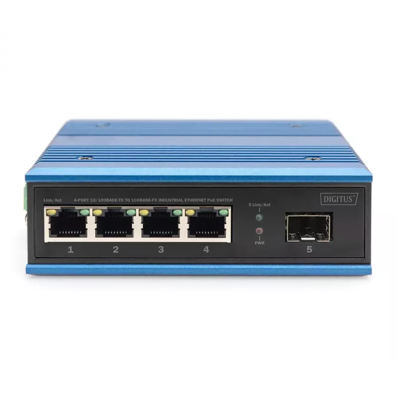Digitus 4 Port Fast Ethernet Netzwerk PoE Switch, industriell, unmanaged, 1 SFP Uplink