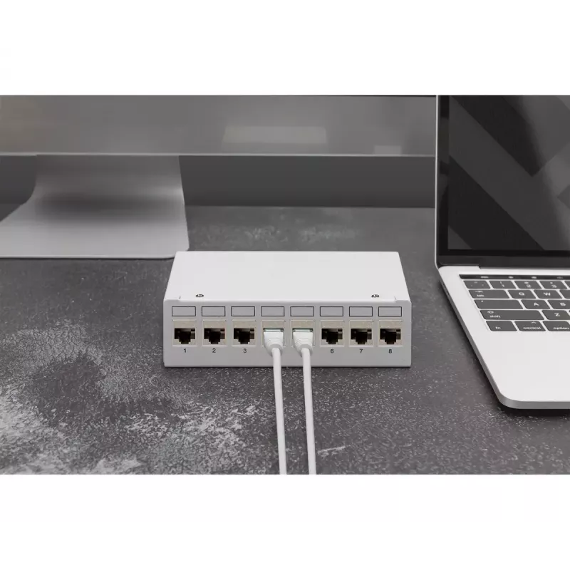Patchpanel DIGITUS Desktop modular blank, geschirmt, 8-Port, Stahl, grau, Wandmontage