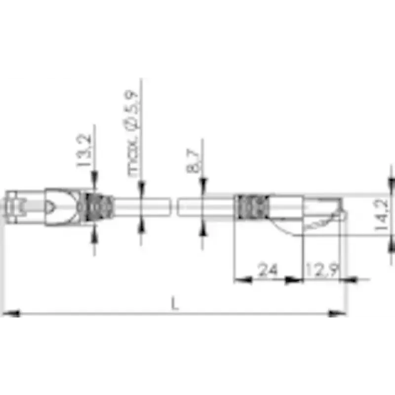 Netzwerk-Patchkabel Telegaertner Cat6a SF/UTP (S-FTP) 0,25 m, RJ45–RJ21, Nickel-Kontakte, grau