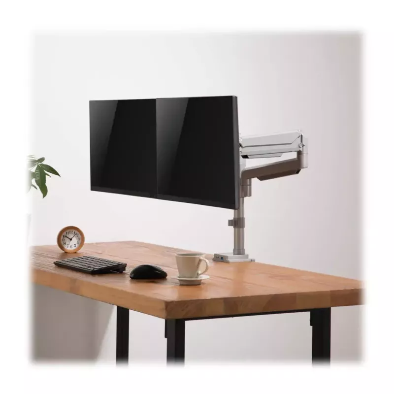 Tripp Lite (EATON) DDR1732DAL Dual-Gasdruckarm-Monitorhalterung, für 13–34 Zoll Bildschirme, Klemm- oder Durchgangsbefestigung, USB- & Audioanschlüsse, Silber