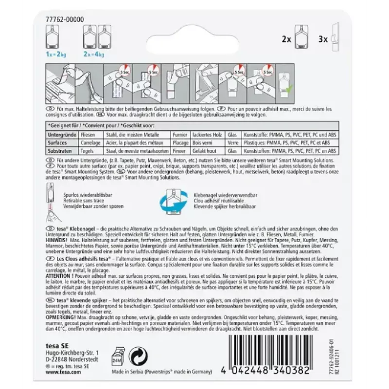 Universeller Innenhaken Tesa 77762-00000-01 – weiß, 2er-Pack