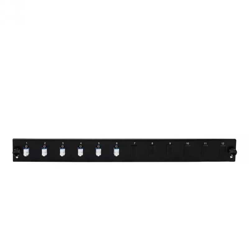 Patchpanel-Zubehör EFB Elektronik SB-FP-S-6SC-S-OM4 — 1HE Rack, 6 SC-Adapter, OM4, 432×13×43,5 mm, schwarz