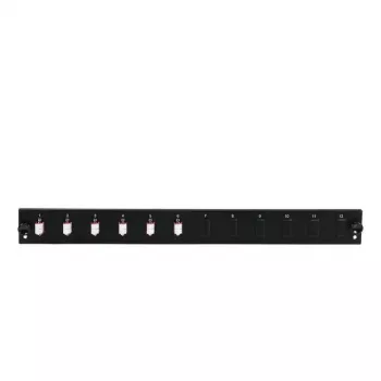 Patchpanel-Zubehör EFB Elektronik SB-FP-S-6SC-S-OM4 — 1HE Rack, 6 SC-Adapter, OM4, 432×13×43,5 mm, schwarz