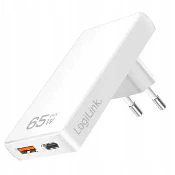 Wandsteckdosen-USB-Adapter LOGILINK PA0368 — 1×USB-A, 1×USB-C, 65W, weiß